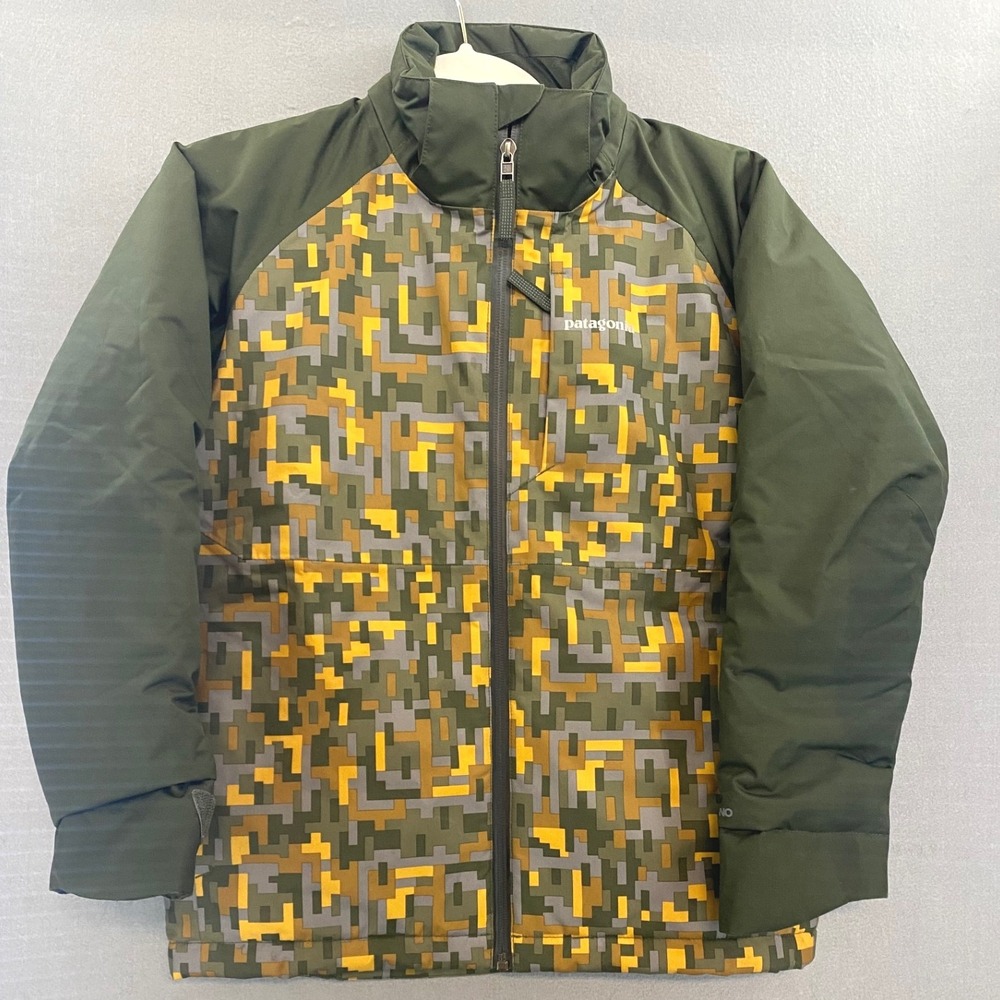 Patagonia Kids H2No Insulated Snowshot Jacket Plot Camo Buckwheat Gold Size M 10